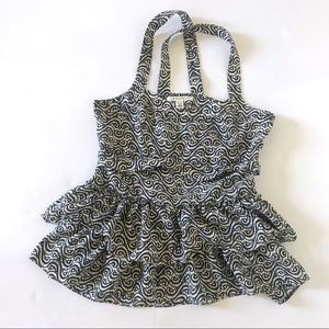 Banana Republic Ruffle Veda Top Blouse in Black and White with Cross Straps Silk